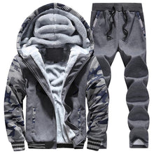 Load image into Gallery viewer, Men Tracksuit Camouflage Print Fleece Lined Thick Warm Hooded Set Winter Patchwork Jacket Mens Sweatshirt Pants Jogger Suit 2Pcs