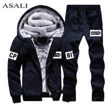 Load image into Gallery viewer, Men Tracksuit Camouflage Print Fleece Lined Thick Warm Hooded Set Winter Patchwork Jacket Mens Sweatshirt Pants Jogger Suit 2Pcs
