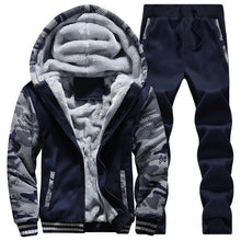 Load image into Gallery viewer, Men Tracksuit Camouflage Print Fleece Lined Thick Warm Hooded Set Winter Patchwork Jacket Mens Sweatshirt Pants Jogger Suit 2Pcs